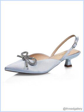 Kitten Heel Slingback Pointed Toe Pump with Rhinestone Bow